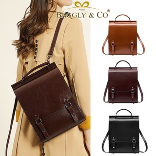 【BAGGLY&CO】英倫劍橋風女用真皮手提肩背後背三用包 三色 後揹包 女生包包 側揹包 手提包 包包女生 牛皮包