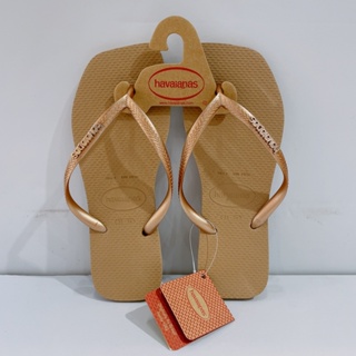 Havaianas Slim Square Logo 哈瓦仕 女生 玫瑰金 方形 拖鞋 4148257-5282W