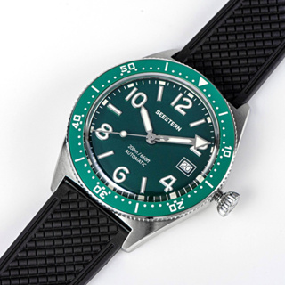 戶外休閒Sugess計時腕錶 39mm 綠色/錶盤 海鷗機芯 藍寶石水晶 陶瓷錶圈 超級夜光 橡膠錶帶 贈送帆布錶帶