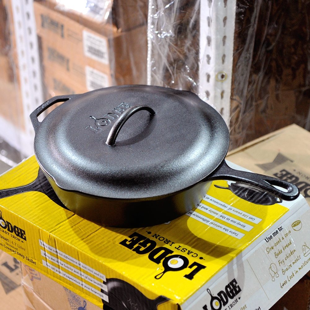 美國原裝LODGE L10CF3 Cast Iron Covered Deep Skillet 5QT12吋 鑄鐵深鍋組