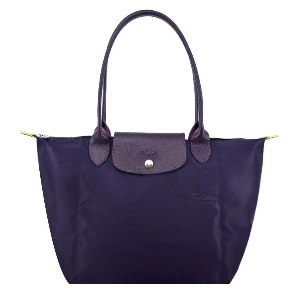 LONGCHAMP LE PLIAGE GREEN系列刺繡長把再生尼龍摺疊水餃包(中/多色)｜JS Maxx官方旗艦館