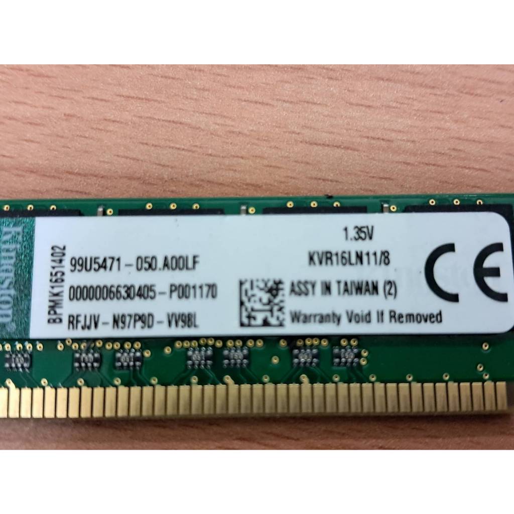 二手 金士頓 Kingston DDR3-8GB KVR16LN11/8 桌機終保雙面記憶體-1.35V低電壓
