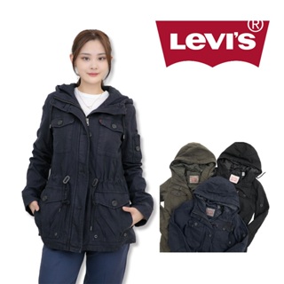 Levis 女軍裝 現貨 復古感 軍裝外套 純棉 女外套 內鋪棉 長版 夾克 大衣 連帽 #8955