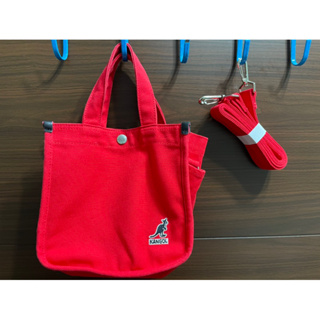 KANGOL 袋鼠 方包 便當袋 斜背包 帆布包 手提包 兩用 紅色