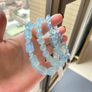🧚‍♀️旺小妞🧚‍♀️天然海藍寶手串 高冰愛心 方糖手排 鑽切小咪隨形