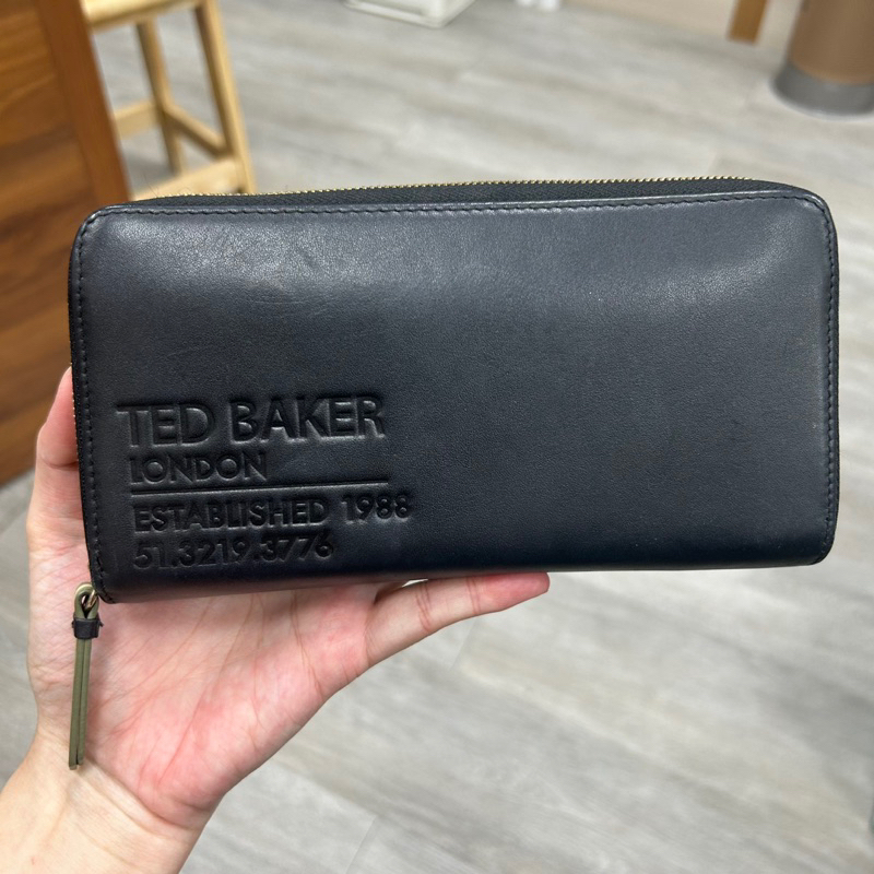 ［二手正品8成新］Ted Baker 拉鍊長夾 黑色 綠色 皮夾