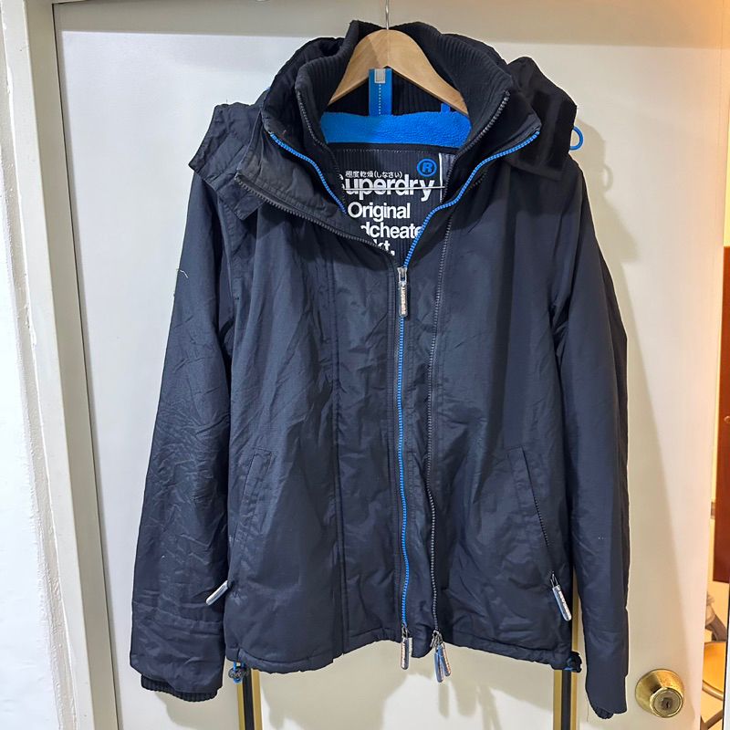 Superdry 極度乾燥 刷毛 三層防水 防風外套 黑 內刷毛藍裏