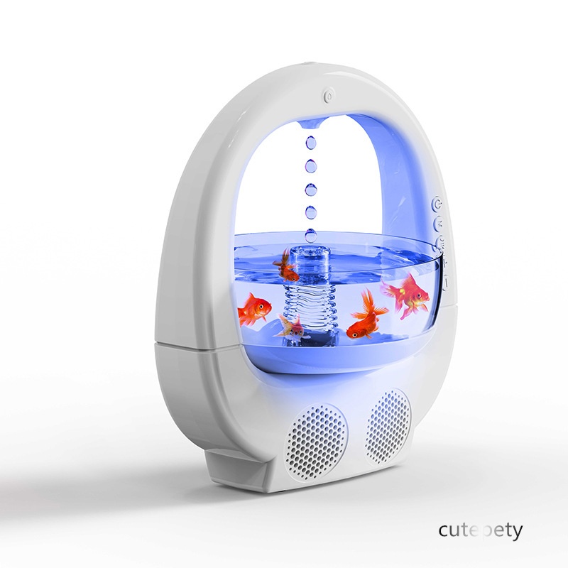 【萌寵】魚缸 觀賞魚缸 新款反重力魚缸 加濕器魚缸 帶音箱多功能桌面魚缸  造景氛圍燈魚缸