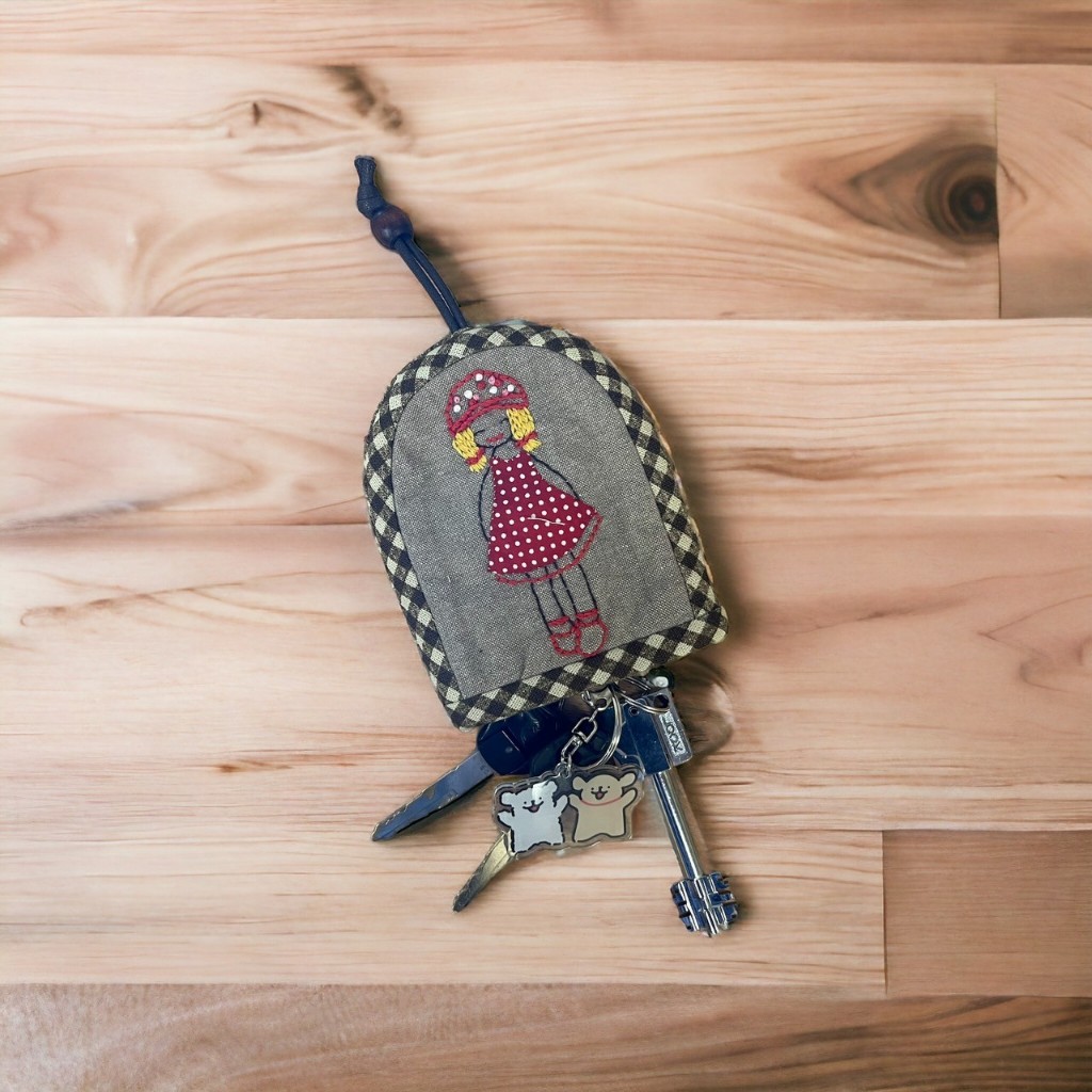 成品 純手工 小紅帽鑰匙包 鑰匙保護套 抽拉式 抽繩小包 拉繩鑰匙套 鑰匙包