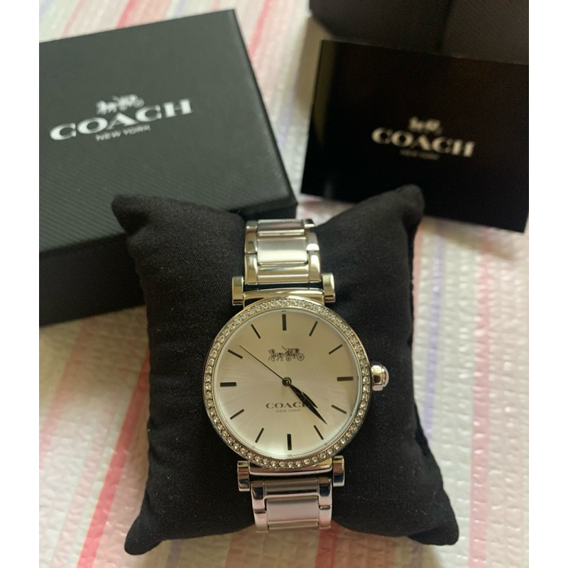 【 COACH 手錶 】正品 現貨 全新 小馬車 銀色 不鏽鋼 錶帶 晶鑽 鑲嵌 銀色鑲鑽 女士 腕錶