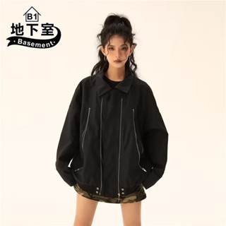 地下室B1-飛行外套 美式高階長拉鍊素面翻領外套 男生衣服 外套女 情侶裝 男裝【NL683216】
