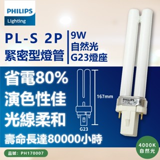 [喜萬年] 飛利浦 PL-S 緊密型燈管 9W 840 827 自然光 黃光 2P PL 燈管 檯燈 燈