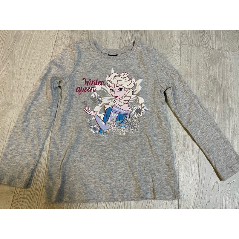 迪士尼 Frozen Elsa 6歲 120cm 冰雪奇緣 艾莎公主 長袖灰色T恤  二手兒童衣服