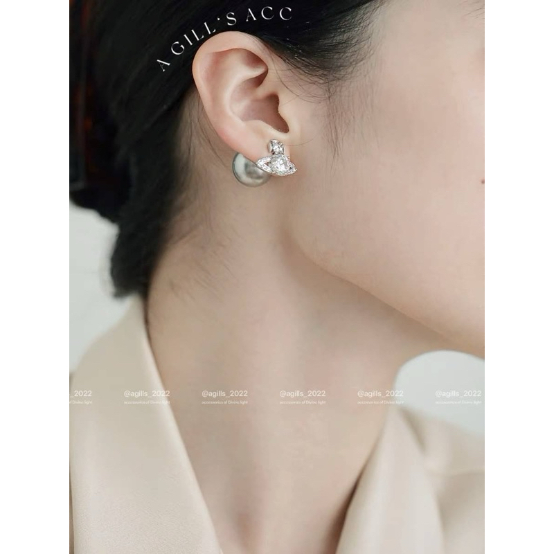 Agills_acc. 土星球🪐韓系雙面鑽飾珍珠耳環 韓系 飾品 雙面戴 珍珠 平價 穿搭 配件