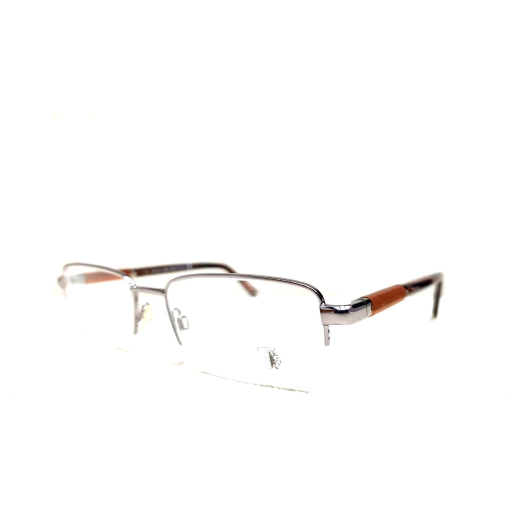 TOD'S 『全新品 』台灣代理商 原廠公司貨 時尚品味  銀色半框式 咖啡質感皮革鏡腳 光學眼鏡