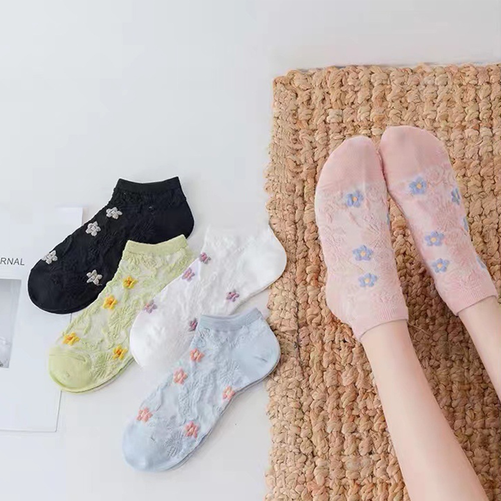 【Wonderland】花兒朵朵立體浮雕棉質短襪