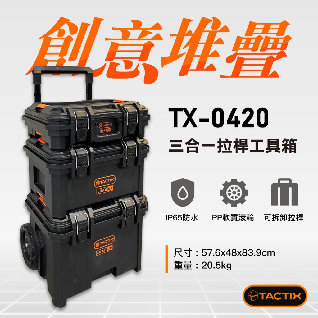TACTIX TX-0420 堆疊工具箱 工具車 拉車板車 手推車 五金收納 收納箱 行李箱 0420 螢宇五金