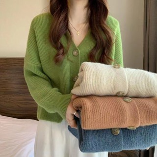S-XL 毛衣外套 針織上衣 寬鬆慵懶風外套秋冬新款V領針織衫秋季長袖毛衣開衫女上衣