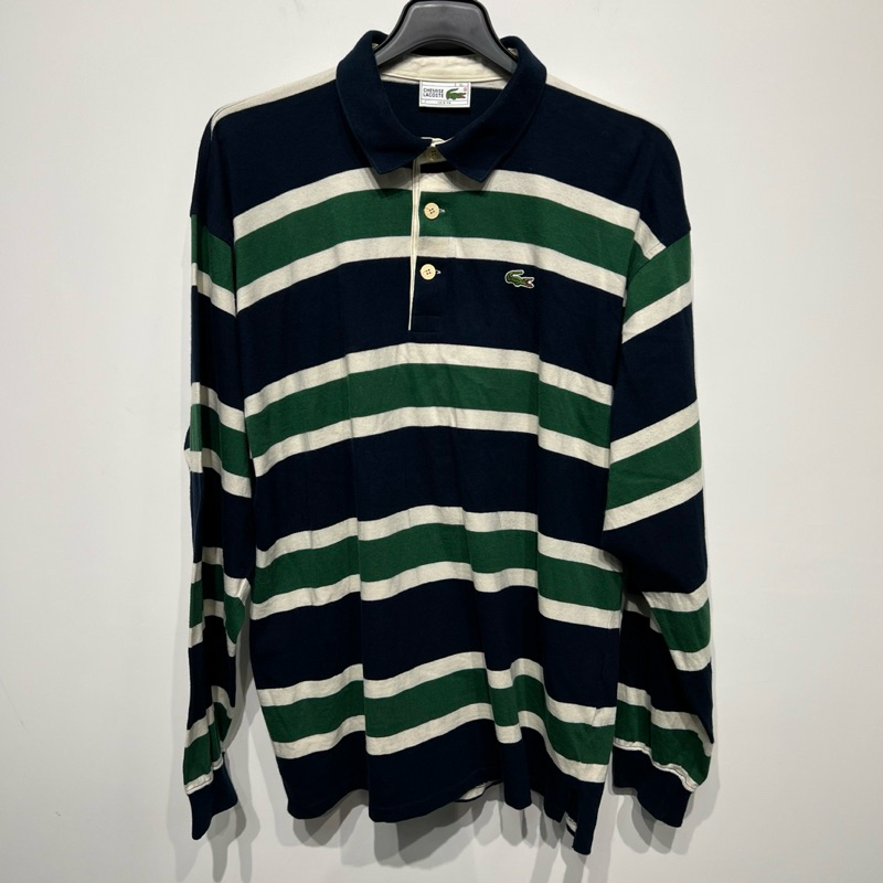 老麥古著 LACOSTE 鱷魚牌 長袖Polo衫 藍綠色條紋 二手 大尺碼 男XL號偏大2XL可 DA0604V