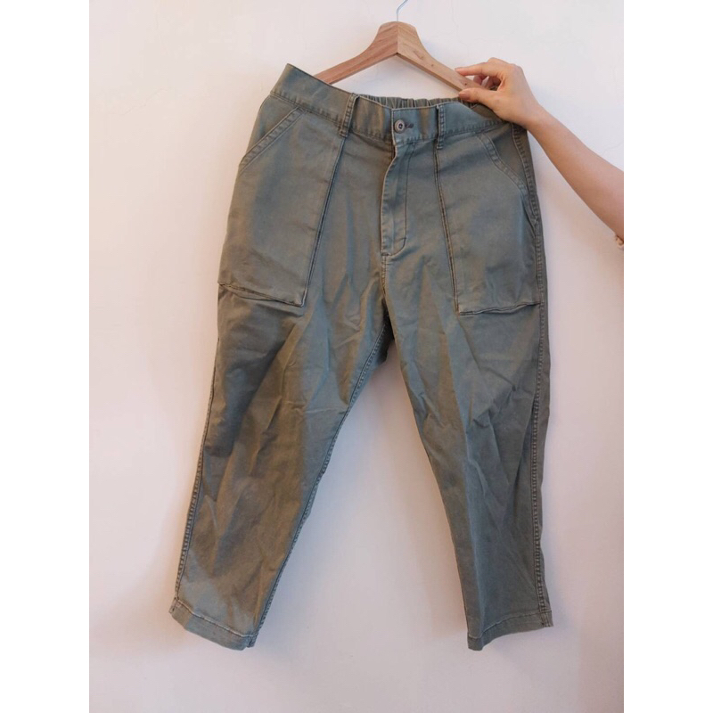 Persevere enzymes stone washed trousers olive水洗灰綠色M號錐形長褲