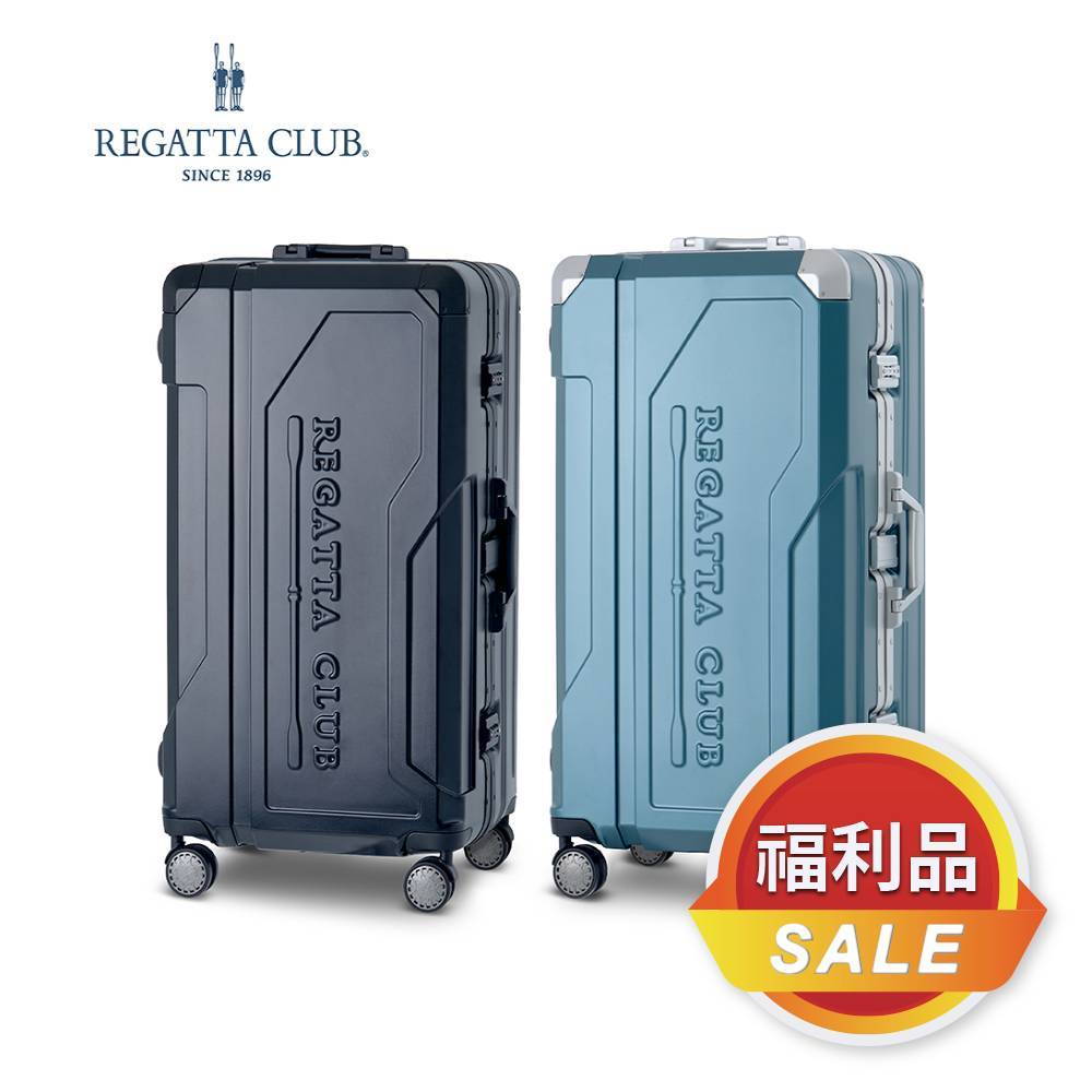 [福利品]【Regatta Club】運動款水流護角29吋鋁框行李箱-雅痞黑/海洋藍 旅行箱 旅遊 商務