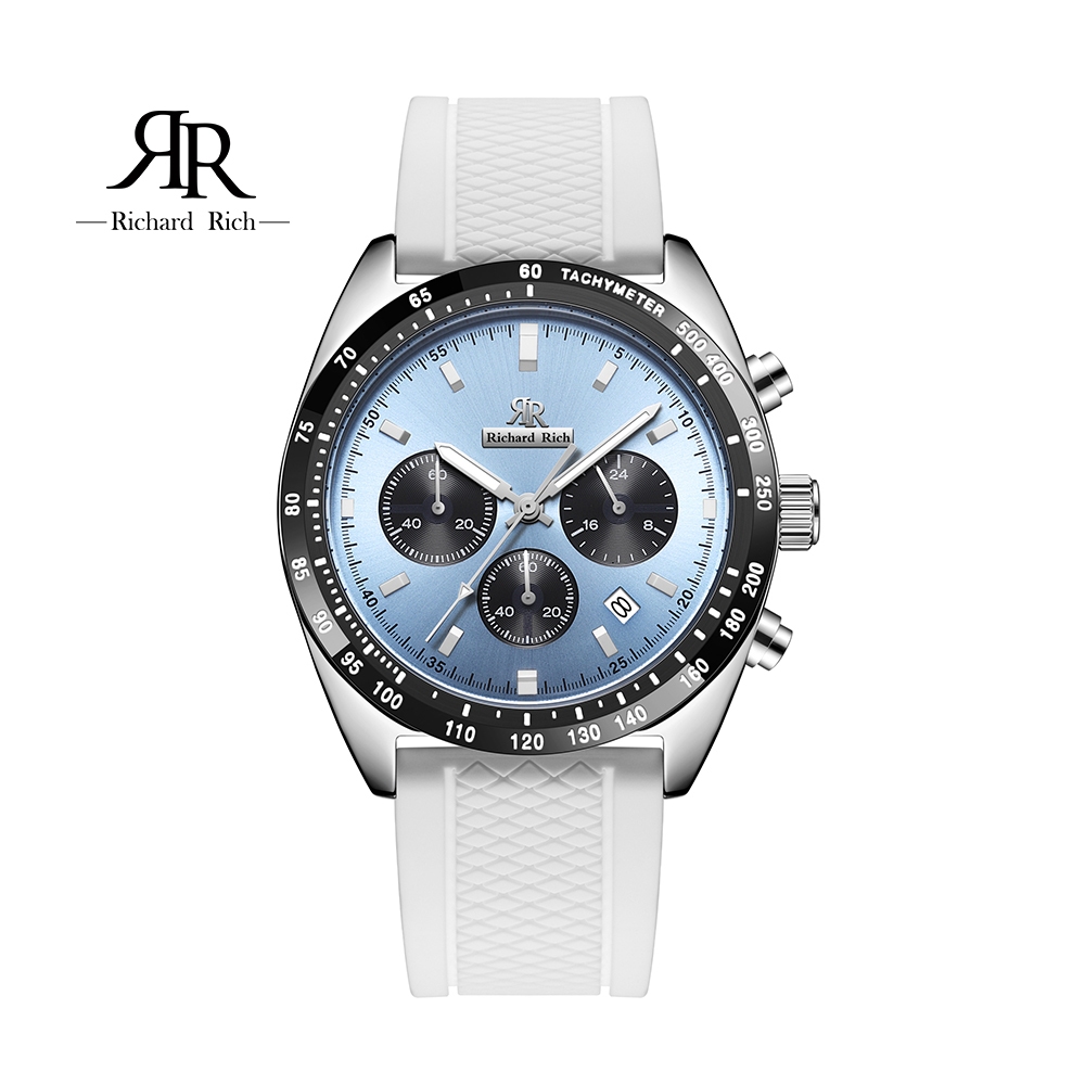 ⏰ACE⏰【Richard Rich】RR 星際霸主系列 PROSPEX復刻 銀殼藍面太陽能計時三眼三針矽膠冰藍熊貓錶