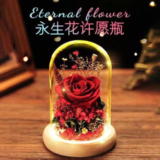 永生花玻璃罩禮盒 發光不凋花盅保鮮花永生花玻璃盅 玻璃罩小夜燈附手提禮盒 成品創意玫瑰花擺件新春情人節情侶禮物