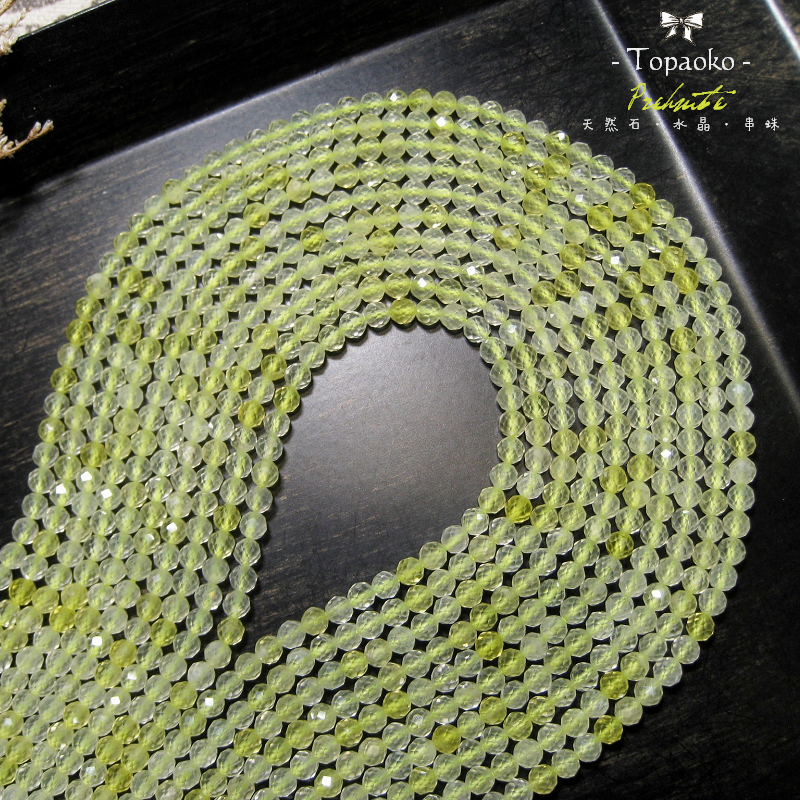 《晶格格的多寶格》天然A級巴西高透體金綠葡萄石切面圓珠【F2151】約3.3-3.4mm串珠手作天然石．DIY材料