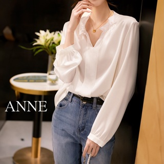 ANNE｜絲綢感襯衫 緞面襯衫【AT10238】V領襯衫 商務襯衫 長袖襯衫 長袖上衣 防曬上衣 氣質襯衫 上班襯衫