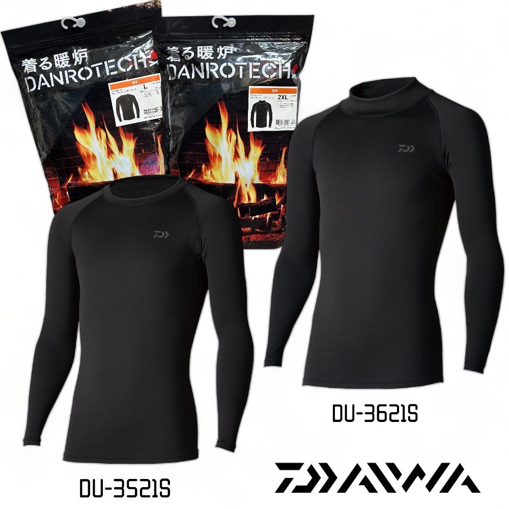 《DAIWA》DU-3521S 黑色圓領保暖內搭衣 DU-3621S 黑色中高領保暖內搭衣 中壢鴻海釣具館