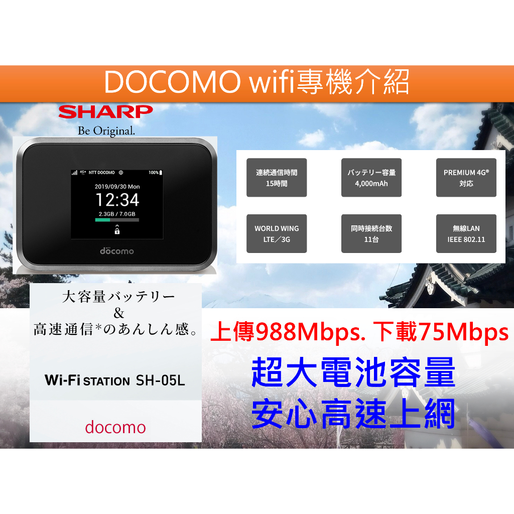 DOCOMO 日本上網卡 WIFI機 出租 6天不降速 全程4G 分享器 日本網卡 e sim 日本e-sim