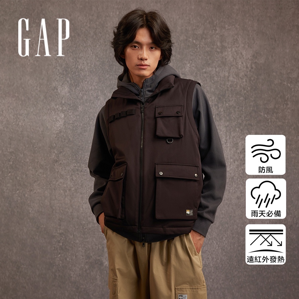 Gap 男裝 Logo防風防雨立領羽絨背心外套-黑色(720860)