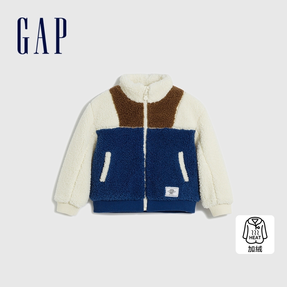 Gap 男幼童裝 Logo仿羊羔絨立領外套-藍白拼接(841029)