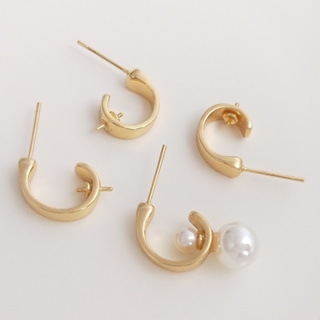 宏雲Hongyun-Ala-925銀針可鑲珍珠半孔珠托C形時尚耳釘14K鍍金簡約輕奢diy耳飾配件