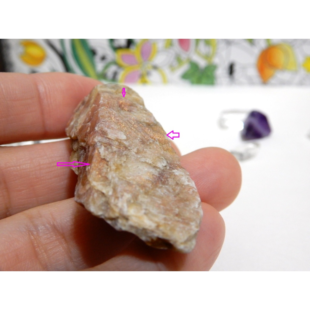 紫愛水晶 ~ 天然太陽石原礦（原皮無上油）尺寸：約51*17*12（mm）重量：約15.5g