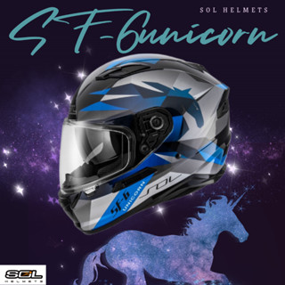 🍀Lucky幸運安全帽🍀SOL-SF-6 sf6 獨角獸 黑藍彩繪 內墨鏡 浮動式鏡座 EPS完全防護 全罩 MIT臺灣