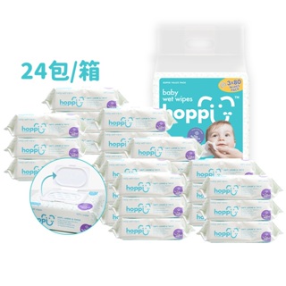 Hoppi嬰兒純水濕紙巾 80抽24包箱購（3包/袋）【加蓋款】超商下單鏈接