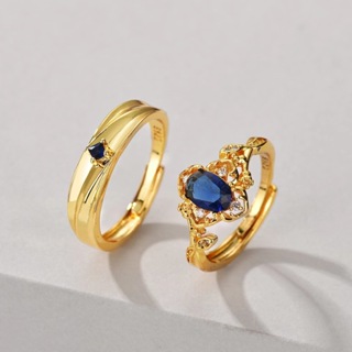 買一送一 現貨 緣定今生 情侶對戒 斯里蘭卡 藍寶石 二度燒 戒指 S925銀 可調式戒圍 不退色1504