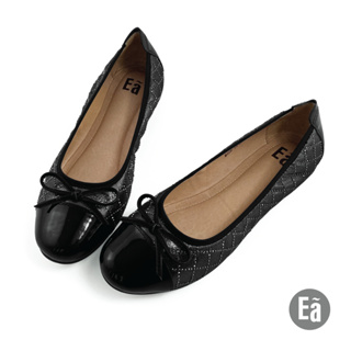 Ea專櫃女鞋 零碼鞋37、40號 小香鑽格紋蝴蝶平底鞋(黑)7704