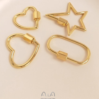 宏雲Hongyun-Ala--18K鍍金保色心形五角星幾何形螺絲扣吊墜配件diy首飾品項鏈連線扣