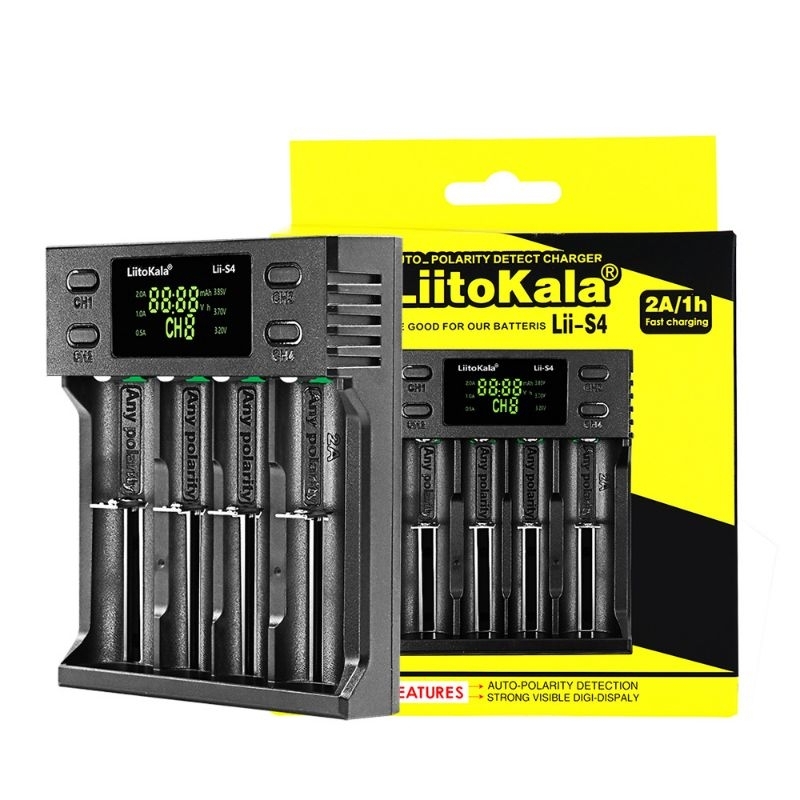 LiitoKala S4 智能數位 LCD 顯示 4槽快速充電器3.7V 3.2V 1.2V 18650 3號 4號