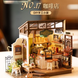 Robotime若態咖啡店 若來no.17咖啡店 diy小屋咖啡屋 手工小房子 拼裝模型 積木禮物 生日禮物 新年禮物