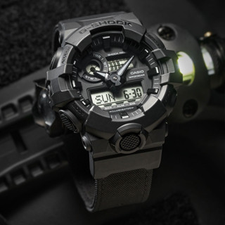 CASIO卡西歐 G-SHOCK 百搭酷黑 街頭潮流 Cordura尼龍錶帶 大錶徑 雙顯系列 GA-700BCE-1A