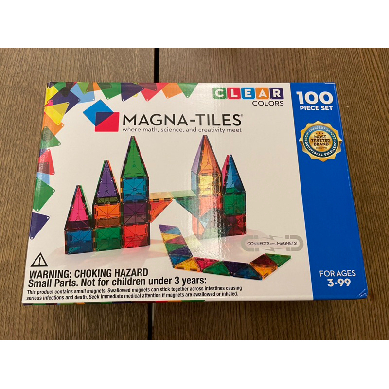 美國Magna Tiles 透光彩色磁力片100片STEM 磁力積木 磁力片