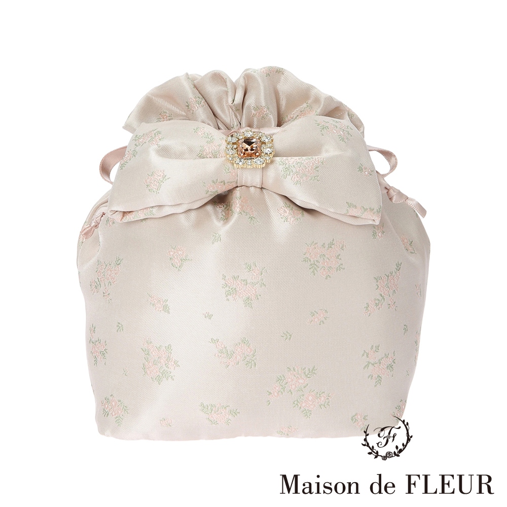 Maison de FLEUR 典雅緹花系列寶石緞帶花苞抽繩提包(8A41FSJ0100)