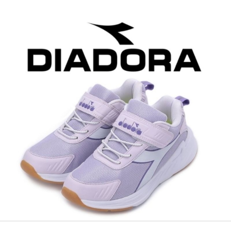 DIADORA 女童鞋 輕量透氣 寬楦 魔鬼氈 後跟穩定包覆 耐磨防滑慢跑鞋 紫白 DA 3078 大童鞋