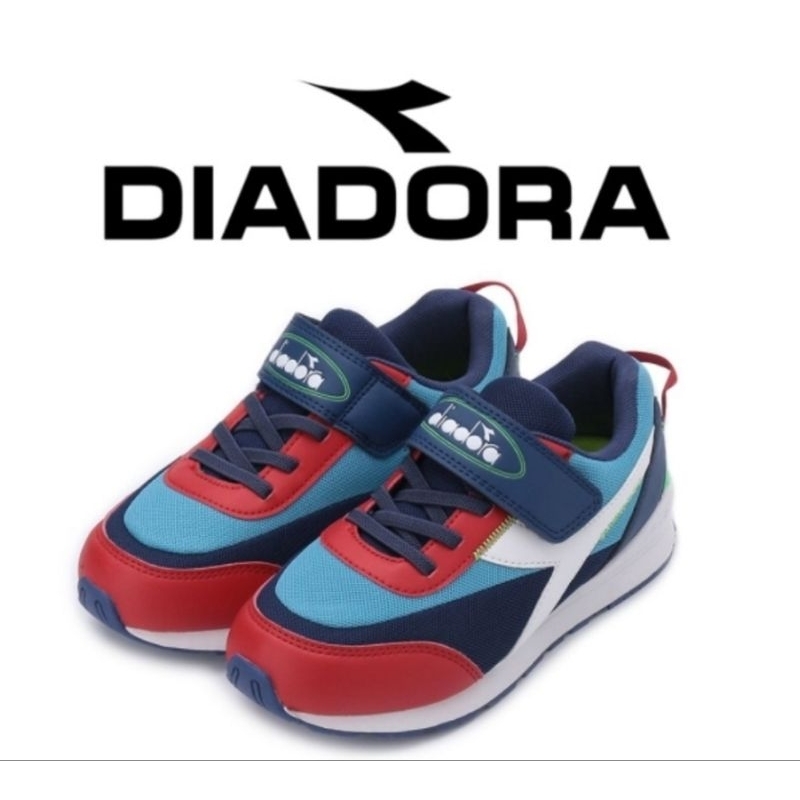 DIADORA 男童 寬楦 輕量透氣 吸震緩衝 後跟穩定包覆 復古慢跑鞋 藍紅DA13095