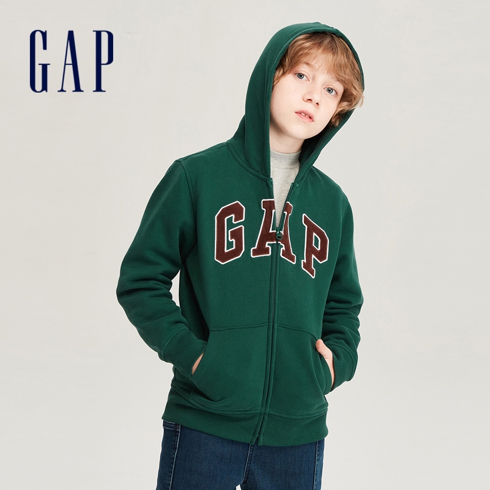 Gap 兒童裝 Logo連帽外套 碳素軟磨系列-綠色(819723)