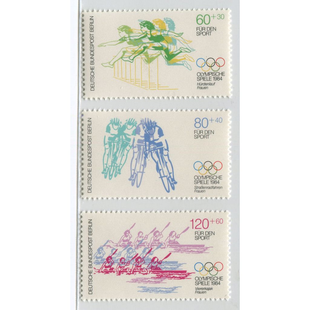 (集郵方寸，暢遊萬象) 外國郵票_德國_西柏林 1984 運動附捐 奧運會 自行車 賽艇 跨欄_3全 上品