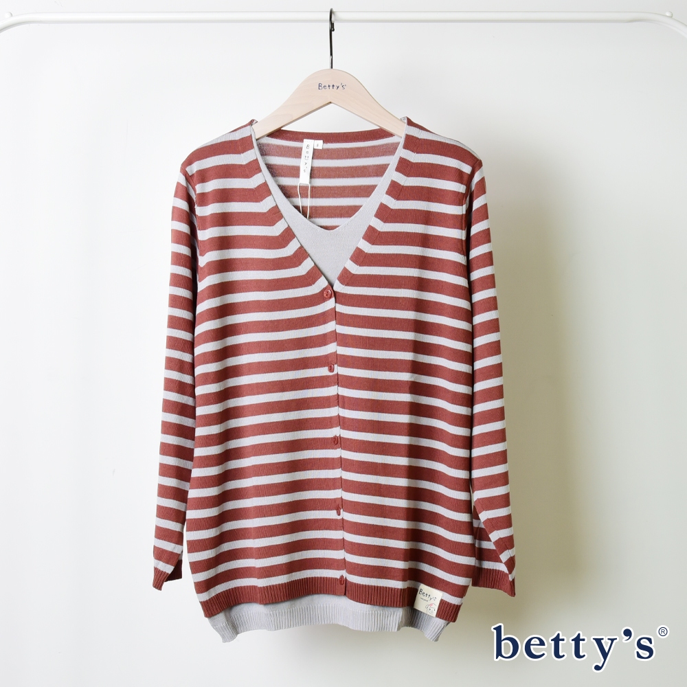 betty’s貝蒂思(15)假兩件條紋針織上衣(咖啡)